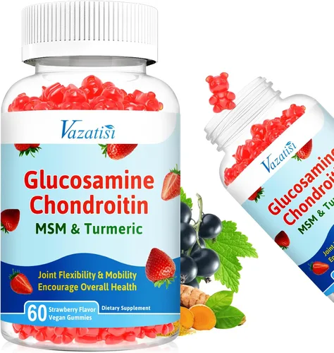 Vista 10 de Gomitas de condroitina de glucosamina – Gomitas de glucosamina con MSM, cúrcuma y boswellia, cartílago de apoyo, estructura articular y tejido