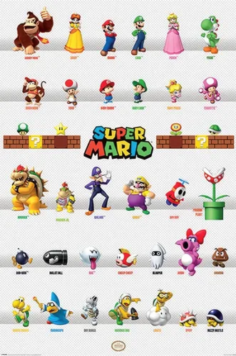 Vista 9 de Super Mario - Póster de videojuegos (Desfile de personajes - todos los personajes) (Tamaño: 24 x 36 pulgadas) (póster laminado)