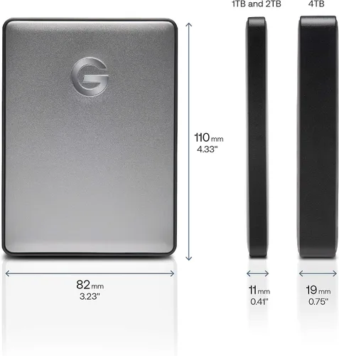 Vista 8 de G-Technology G-DRIVE Mobile USB-C (USB 3.1) Disco duro externo portátil de 1 TB, gris espacial - 0G10265