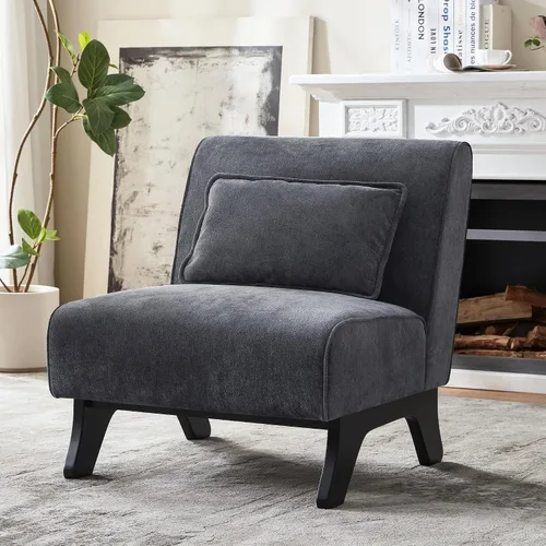 Vista 20 de Silla de acento tapizada sin brazos, sillas modernas y cómodas para sala de estar con patas de madera y almohadas, sofá cama lateral para dormitorio