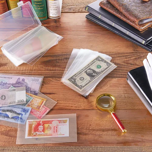 Vista 5 de 100 piezas de fundas para monedas - Portadólares transparentes con caja de almacenamiento, protector de billetes para colección de billetes