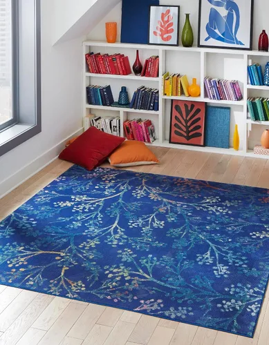 Vista 16 de Unique Loom Blossom Collection - Alfombra de área Yoshino (2' x 3' 1", rectangular, azul/verde)