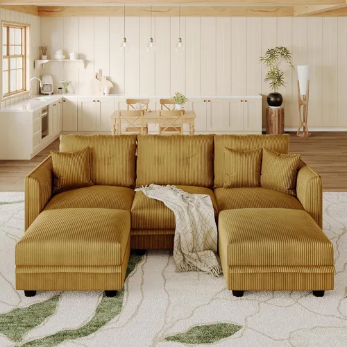 Vista 17 de LLappuil Sofá Seccional Modular con Asientos de Almacenamiento, Sofá Modular Convertible de Pana Chaise para Sala de Estar, Sofás de 5 Plazas con 3