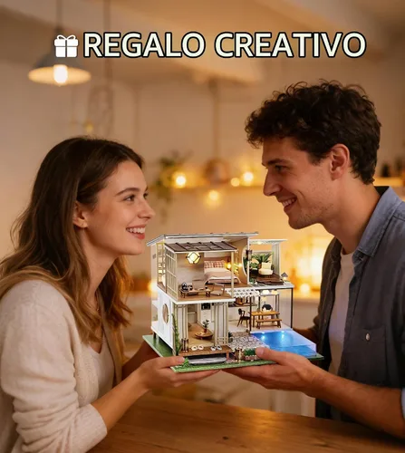 Vista 7 de Spilay - Casa de muñecas en miniatura con muebles, kit de bricolaje de madera para casa de muñecas, mini kit artesanal hecho a mano, escala 1:24