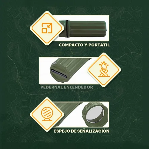 Vista 4 de SE Caja de almacenamiento impermeable verde 3 en 1 con espejo de señalización y pedernal Firestarter - CCH6-1GN