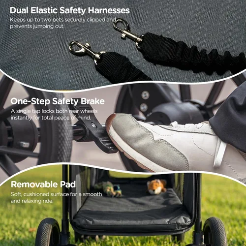 Vista 9 de CANINE CANYON Scout - Cochecito para mascotas, diseño de 4 ruedas para perros pequeños/medianos, plegable con un botón, ventanas y persianas de Negro