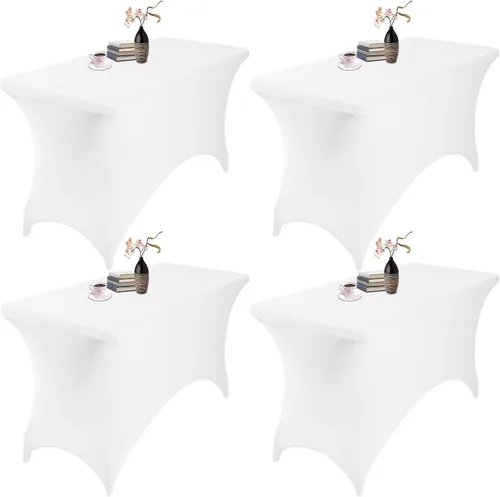 Vista 125 de Paquete de 2 fundas de mesa de elastano impermeables para mesas rectangulares, 6 pies, negras, elásticas, resistentes a manchas, para todas