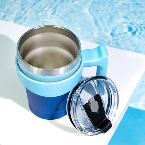 Vista 5 de BJPKPK - Vaso de 10 onzas con asa, vaso aislado con tapa y pajilla de acero inoxidable, taza de viaje para café, color lavanda