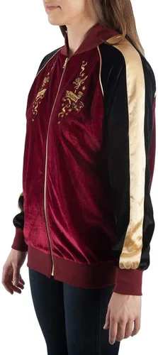 Vista 2 de Bioworld Harry Potter - Chaqueta bomber de terciopelo de criaturas mágicas, Borgoña