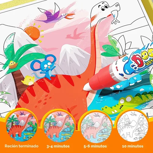 Vista 5 de Libro de Pintura Reutilizable con Agua de Timetome para Niños - Pack de 3 Libros de Acuarela Mágicos con Bolígrafo de Agua con Temas de Cuentos
