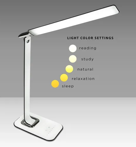 Vista 2 de Turcom Lámpara de escritorio LED con puerto de carga USB, controles táctiles regulables con ajuste de color, lámpara de tareas para el cuidado