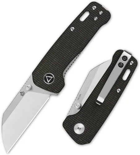 Vista 8 de QSP Penguin - Cuchillo de bolsillo mini plegable, hoja de 2.25" Sandvik 14C28N de dos tonos satinado EDC, mango G10 con superposición CF azul