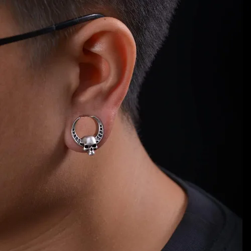 Vista 5 de ERKUOO 2 piezas de apertura de túneles de oreja, cuernos de calavera, calibre de oreja, piercing expansor, estirables, joyería de moda, piercing