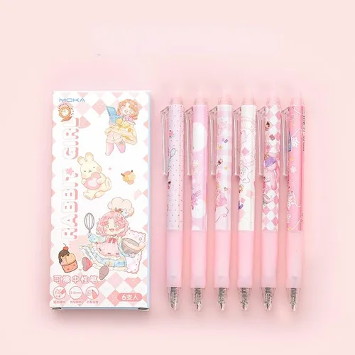 Vista 12 de 6 bolígrafos kawaii borrables con borradores, bonitos bolígrafos de gel con estampado de dibujos animados kawaii de 0.020 in, bolígrafos de tinta
