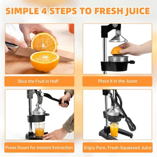 Vista 7 de Exprimidor manual de cítricos de hierro fundido Prensa manual resistente, para naranja, limón y granada, grado comercial, encimera, fácil de usar
