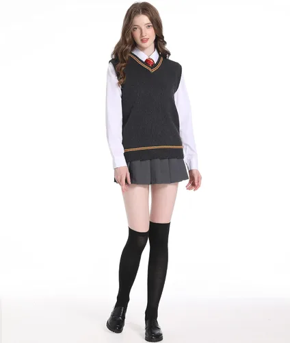 Vista 2 de Loiahoer Chaleco unisex de punto, chaleco sin mangas, cuello en V, sin mangas, para cosplay, uniforme escolar, otoño e invierno