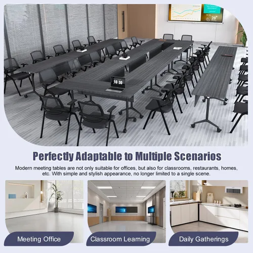 Vista 9 de Mesas plegables para sala de conferencias, mesa de entrenamiento móvil abatible con ruedas giratorias de 360°, mesa de conferencias moderna Ébano