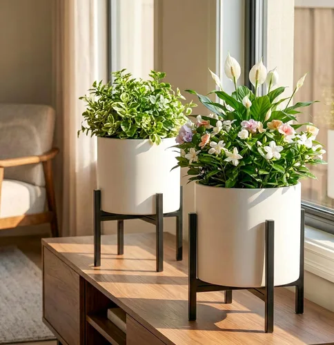 Vista 5 de FaithLand Soporte para plantas de mediados de siglo para interiores y exteriores (sin maceta de 8 pulgadas), soporte de metal para macetas, soporte
