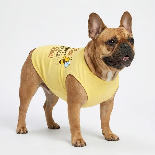 Vista 5 de Camisa para perro Fitwarm Bee The Best You Can, ropa de verano para perros pequeños niño y niña, divertido atuendo para mascotas, amarillo, marrón