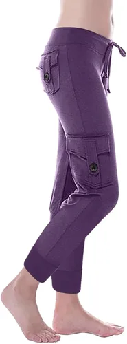 Vista 2 de Pantalones de chándal Mujer botones Leggings Cintura elástica y bolsillos Pantalones Largos recortados para Yoga