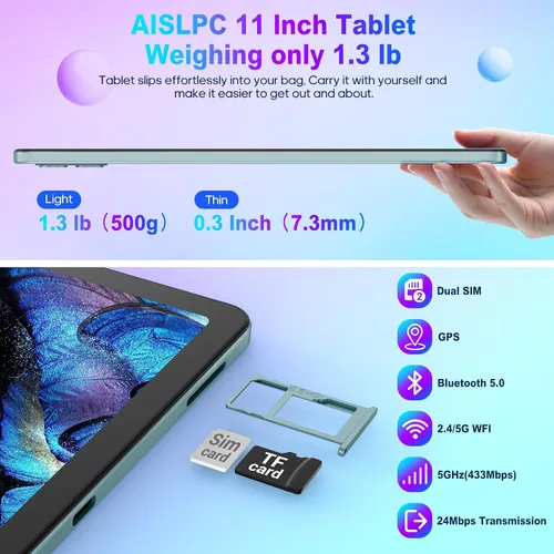 Vista 5 de AISLPC Tableta Android 13 de 11 pulgadas 16GB RAM+256GB ROM+1TB Expandir Octa-Core Tablets PC con doble ranura para tarjeta SIM, pantalla 2K 2000 x