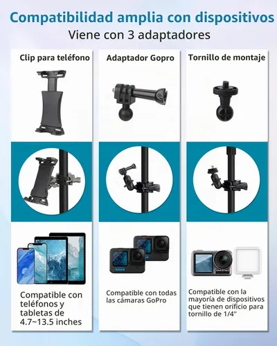 Vista 5 de Sunmig Soporte para tablet para soporte de micrófono, soporte para iPad, soporte ajustable para micrófono, soporte de música, soporte giratorio