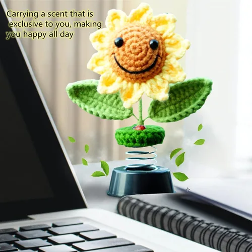 Vista 5 de Accesorios de girasol para automóvil, decoración de tablero de ganchillo, flores de sol sonriente agitadas, cabeza de bobblehead, decoración