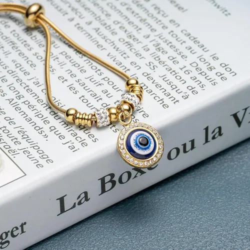 Vista 6 de Pulseras de mal de ojo chapado en oro de 18 quilates, ajustable, pulsera de ojo turco de oro para protección, pulsera de plata de mal de ojo Dorado