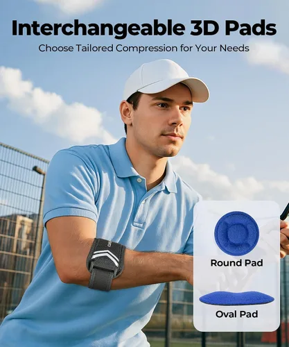 Vista 2 de CURECARE Nueva Codera Mejorada para Tenis y Golfistas con Dos Almohadillas 3D, Soporte Dirigido para Antebrazo para Compresión Personalizada, Correa