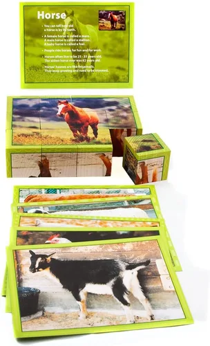 Vista 7 de Stages Aprendizaje de madera de granja animal cubo rompecabezas para preescolar lenguaje constructor (SLM408)