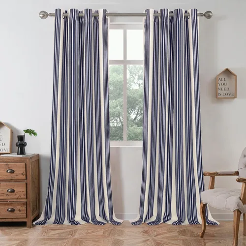Vista 21 de DriftAway Chris Linen - Cortinas opacas con capa térmica y reductora de sonido, 63 pulgadas de largo para dormitorio, cortinas estampadas a rayas