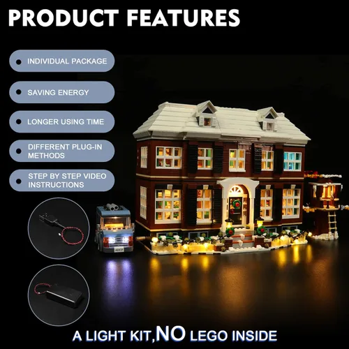 Vista 3 de BrickBling Iluminación LED compatible con Lego Home Alone 21330 Kit de construcción, versión de sonido compatible con Lego 21330, reproducción