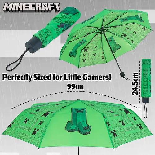 Vista 6 de Minecraft Folding Umbrellas for Boys Girls Durable Compact Umbrella Windproof Travel Umbrella for Teens and Gamers