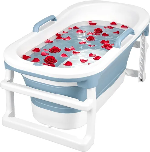 Vista 4 de Foldable Bathtub for Adults, Large Collapsible Soaking Tub Azul