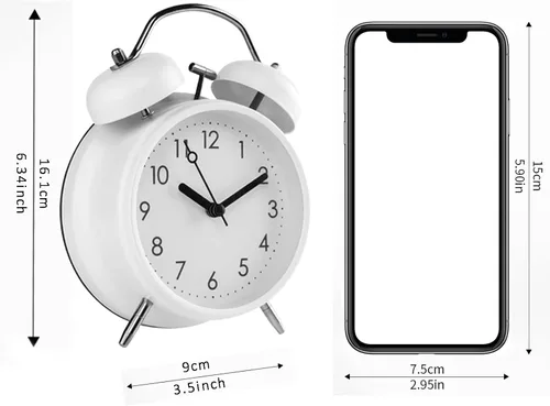 Vista 3 de PILIFE Reloj despertador analógico, 4 pulgadas, súper silencioso, sin tictac, con luz de fondo, sin repetición, funciona con pilas, campana ruidosa