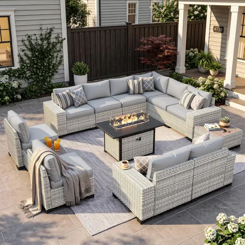 Vista 61 de Muebles de patio al aire libre conjunto PE mimbre ratán al aire libre sofá seccional Gris