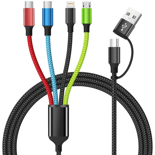 Vista 21 de 4 in 1 Multi Charging Cable, 2 Pack 6FT Charging Cords for Devices Nylon Braided USB C Car Charger Cable with Dual USB-C, IP & Micro Ports, Long