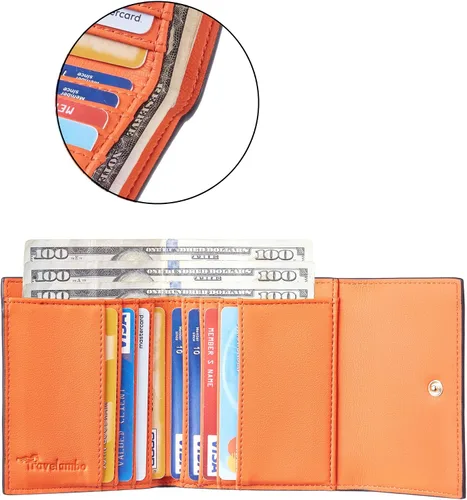 Vista 6 de Travelambo Cartera pequeña y compacta con bloqueo RFID para tarjetas de crédito, monedero de bolsillo para mujer