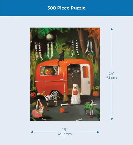 Vista 4 de New York Puzzle Company - Janet Hill Los perros de Halloween - Rompecabezas de 500 piezas para noches de juego familiares por Janet Hill