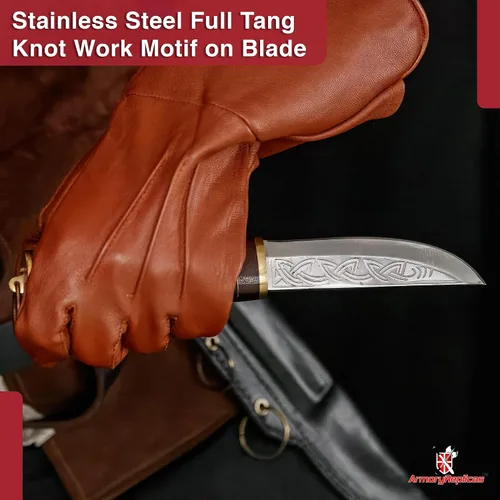 Vista 4 de Armory Replicas Cuchillo vikingo al aire libre de estilo noruego escandinavo con funda, hoja grabada