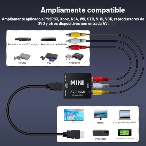 Vista 4 de DigitConvert Convertidor RCA a HDMI, adaptador AV a HDMI, 1080P Mini RCA compuesto CVBS Audio Video Converter compatible con PAL/NTSC compatible