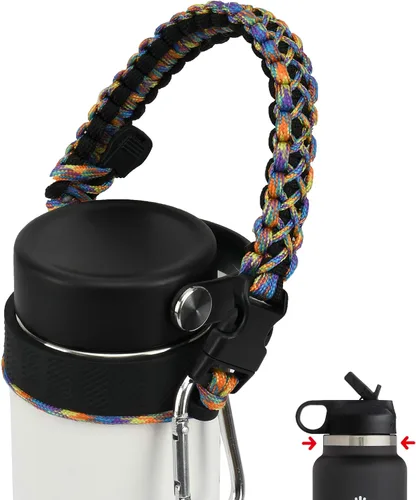 Vista 20 de Asa de cuerda de paracaídas para botellas Hydroflask 2.0 de boca ancha y estándar, con nuevo soporte de anillo de seguridad, 12oz - 64oz