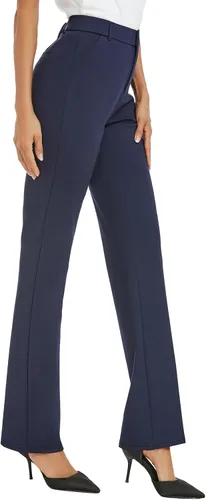 Vista 4 de Pantalones de trabajo elásticos de pierna recta para mujer, pantalones de trabajo, negocios, oficina, pantalones casuales con bolsillos