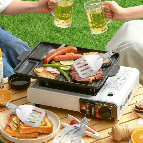 Vista 8 de Espátula plegable – Mini espátula portátil de acero inoxidable con mango plegable para camping, picnic, viajes, senderismo, barbacoa