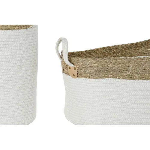 Vista 5 de Juego de Cestas DKD Home Decor Blanco Marrón Fibra natural 41 x 41 x 52,5 cm