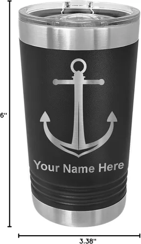 Vista 5 de LaserGram Vaso de pinta aislado al vacío de 16 onzas, ancla de barco, grabado personalizado incluido (negro)