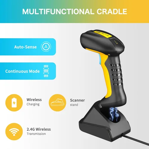Vista 5 de NETUM Escáner de código de barras Bluetooth industrial QR, actualizado con base de carga, lector de código de barras inalámbrico 2D 1D 2600mAh