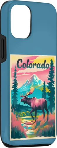 Vista 3 de Funda para iPhone 14 Colorado Moose Mountain Trees Nature Retro Wildlife Souvenir Case