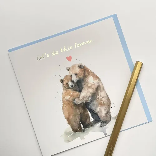 Vista 3 de Old English Co. - Tarjeta de aniversario de acuarela de oso para esposa y esposo, tarjeta de aniversario para pareja, bonita tarjeta de oso