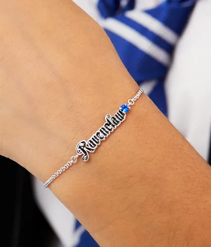 Vista 2 de Harry Potter Pulsera Lariat chapada en plata y flash de Hogwarts House con licencia oficial, cadena de 9.5 pulgadas